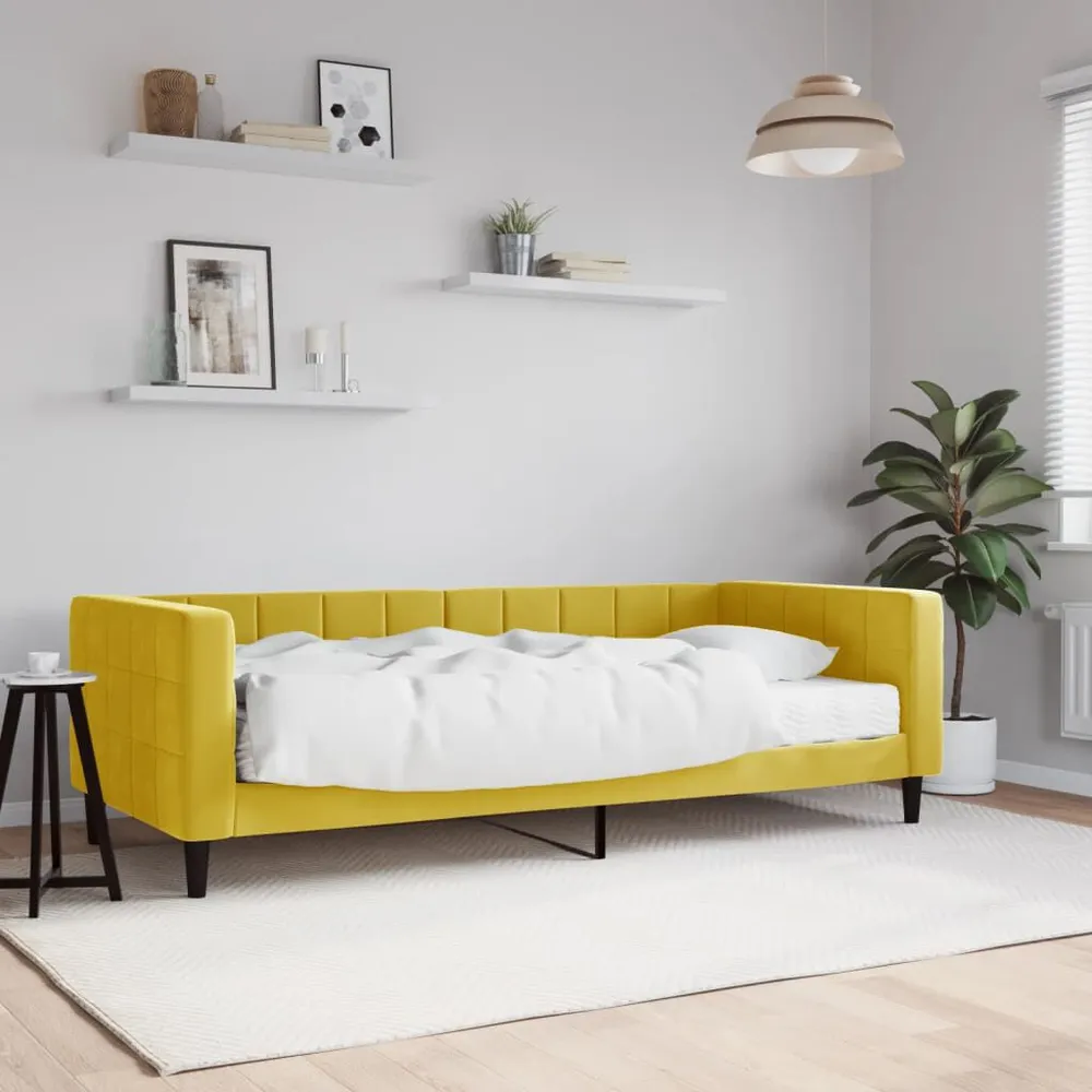 Slaapbank met matras 90x200 cm fluweel geel