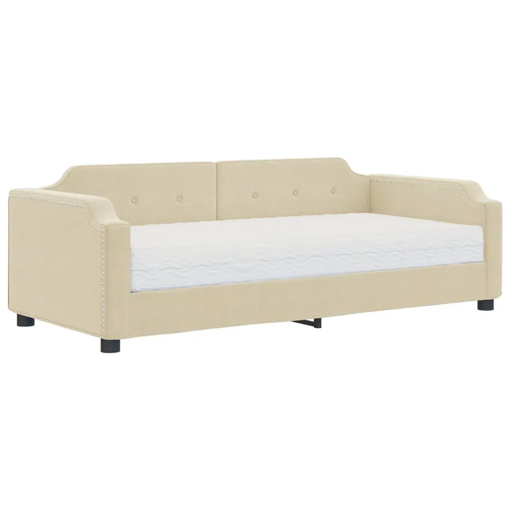 Slaapbank met matras 90x200 cm stof crèmekleurig