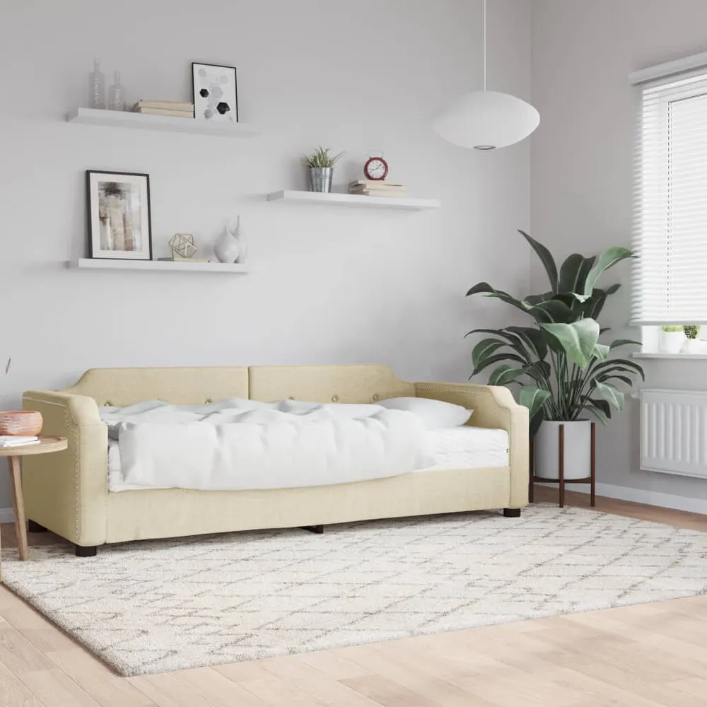 Slaapbank met matras 90x200 cm stof crèmekleurig