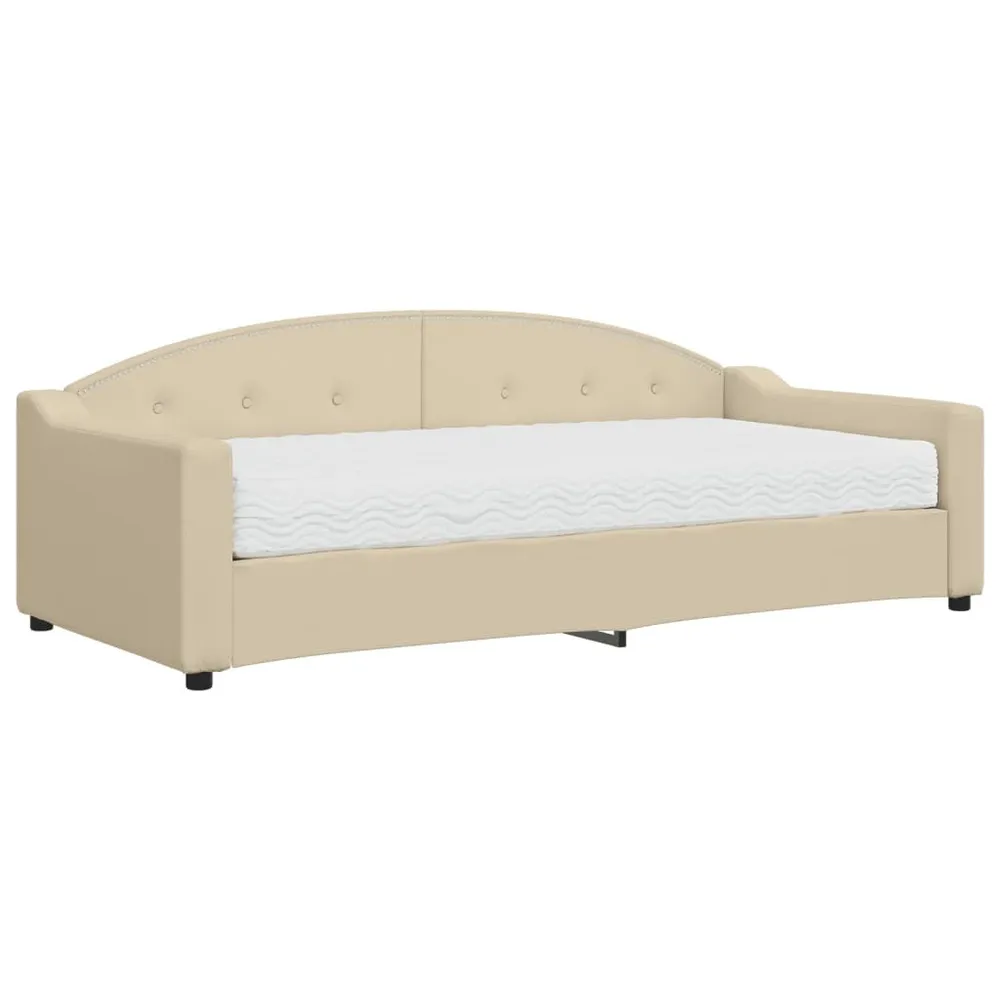 Slaapbank met matras 90x200 cm stof crèmekleurig