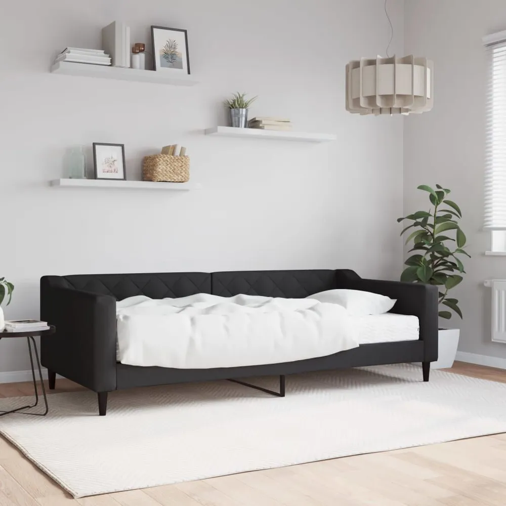 Slaapbank met matras 90x200 cm stof zwart