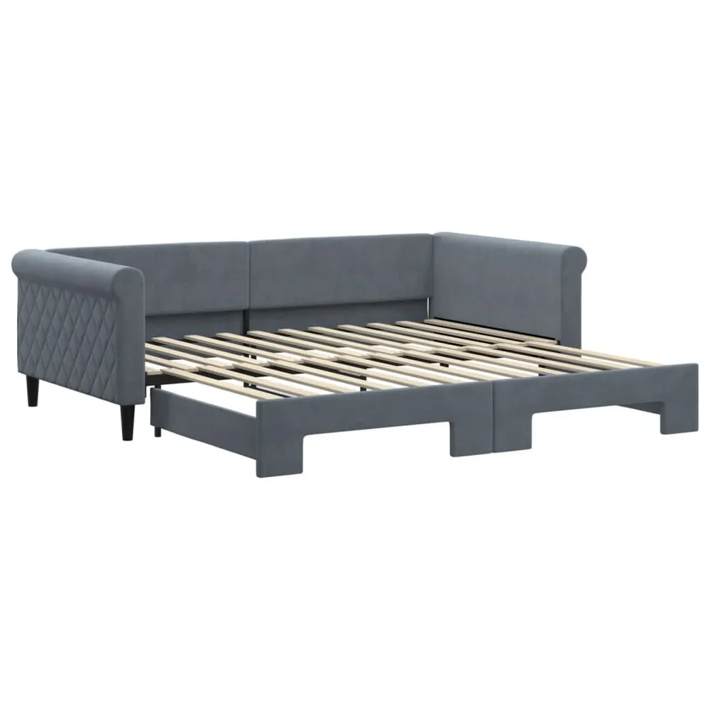 Slaapbank met onderschuifbed 100x200 cm fluweel donkergrijs Complete Set Gordijnen