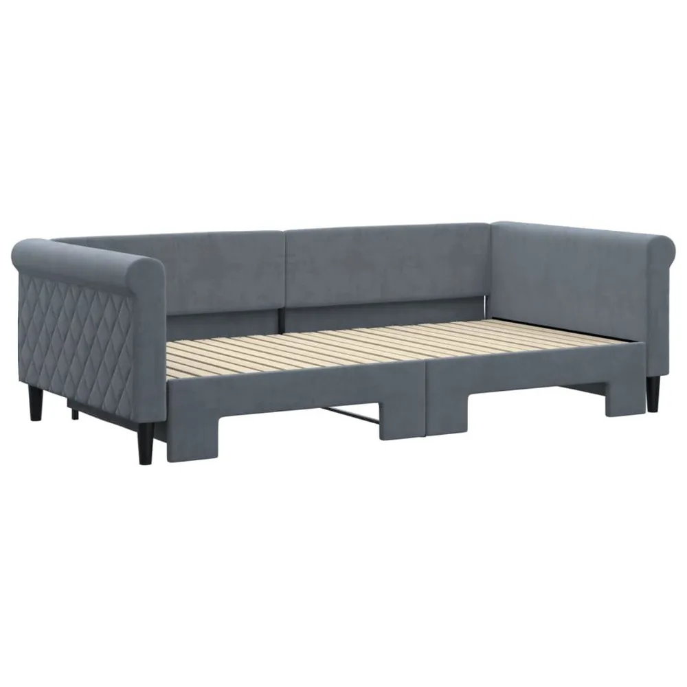 Slaapbank met onderschuifbed 100x200 cm fluweel donkergrijs Complete Set Gordijnen