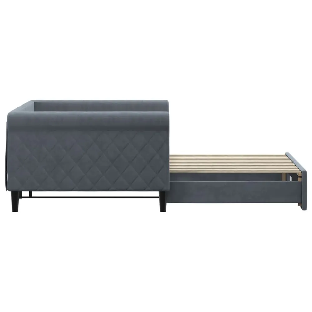 Slaapbank met onderschuifbed 100x200 cm fluweel donkergrijs Complete Set Gordijnen