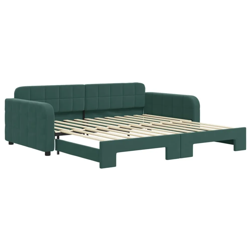 Slaapbank met onderschuifbed 100x200 cm fluweel donkergroen met Klittenband Bevestiging