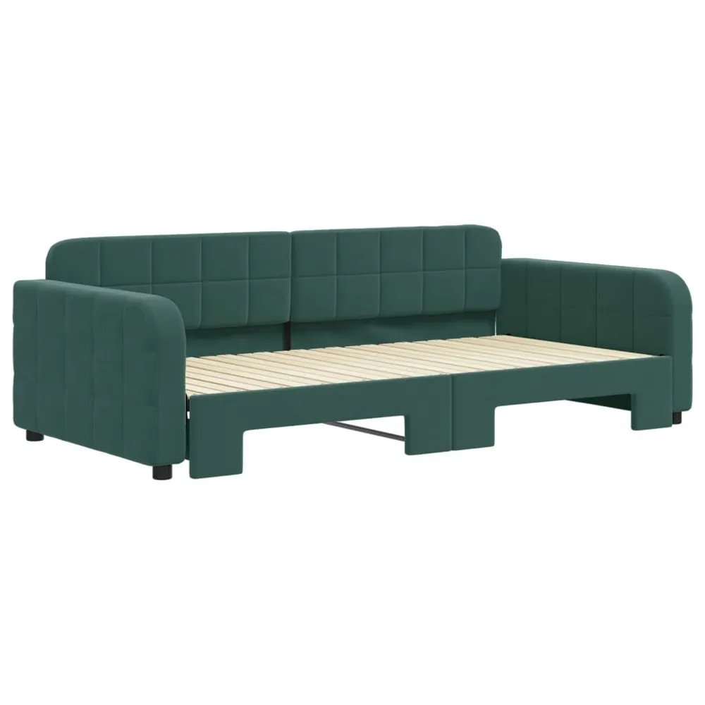 Slaapbank met onderschuifbed 100x200 cm fluweel donkergroen met Klittenband Bevestiging