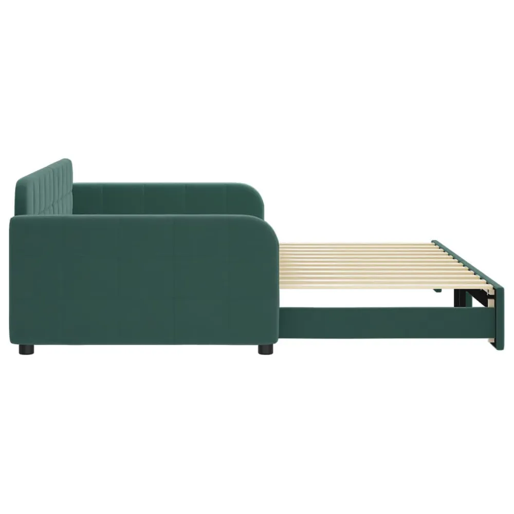 Slaapbank met onderschuifbed 100x200 cm fluweel donkergroen met Klittenband Bevestiging