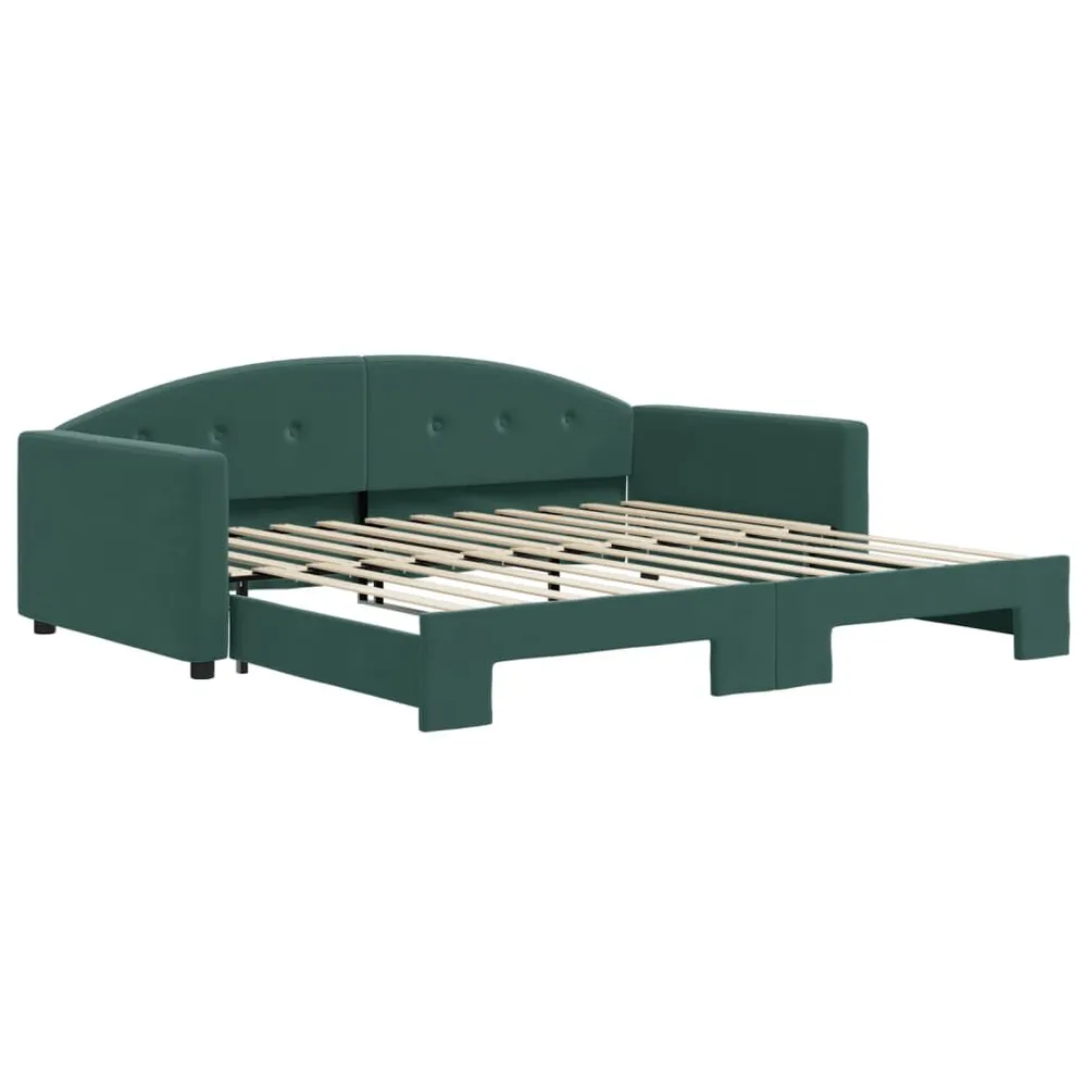 Slaapbank met onderschuifbed 100x200 cm fluweel donkergroen | Opvouwbaar | Compact