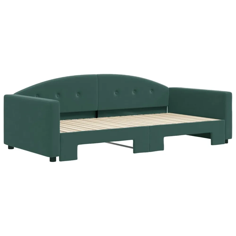 Slaapbank met onderschuifbed 100x200 cm fluweel donkergroen | Opvouwbaar | Compact