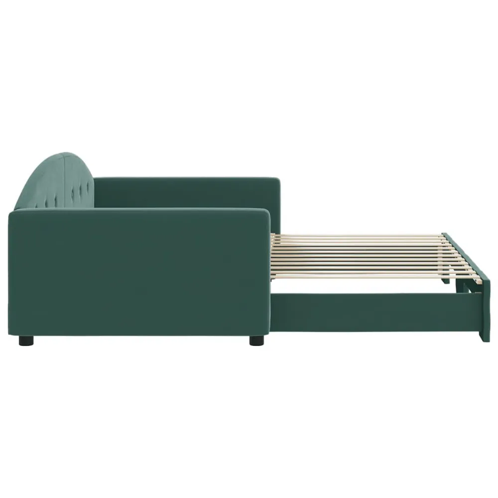 Slaapbank met onderschuifbed 100x200 cm fluweel donkergroen | Opvouwbaar | Compact