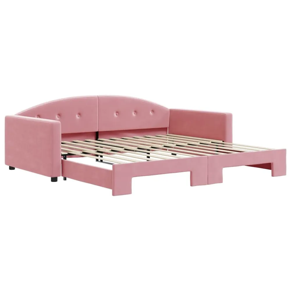 Slaapbank met onderschuifbed 100x200 cm fluweel roze met CE-Keurmerk
