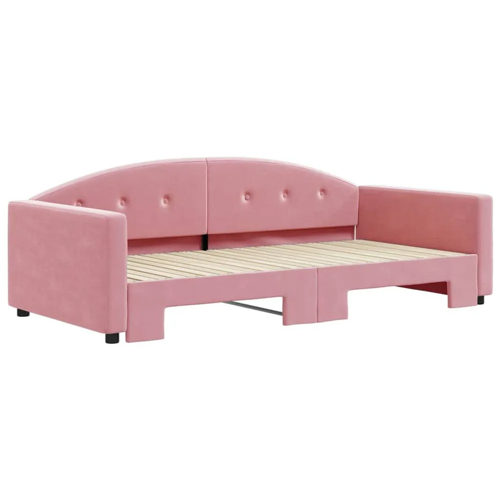 Slaapbank met onderschuifbed 100x200 cm fluweel roze met CE-Keurmerk
