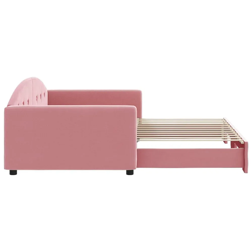 Slaapbank met onderschuifbed 100x200 cm fluweel roze met CE-Keurmerk