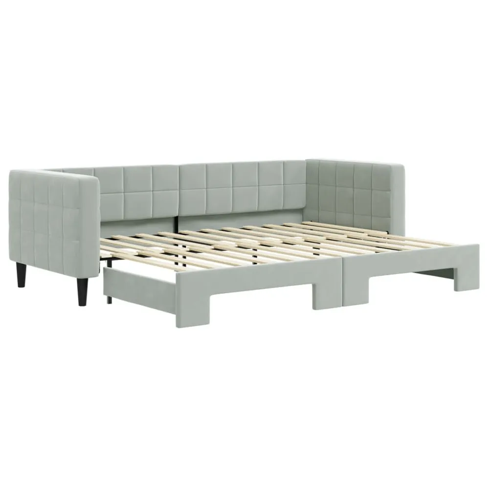 Slaapbank met onderschuifbed 80x200 cm fluweel lichtgrijs