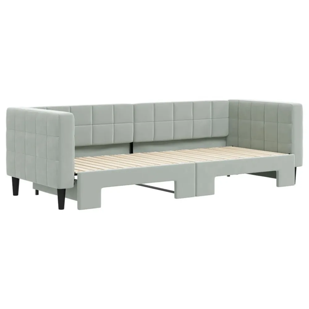 Slaapbank met onderschuifbed 80x200 cm fluweel lichtgrijs