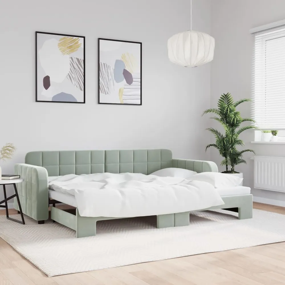 Slaapbank met onderschuifbed 80x200 cm fluweel lichtgrijs