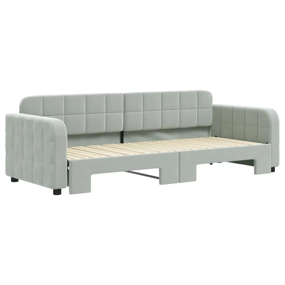 Slaapbank met onderschuifbed 80x200 cm fluweel lichtgrijs