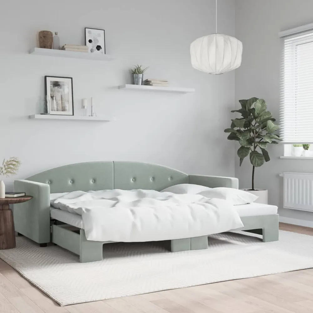 Slaapbank met onderschuifbed 80x200 cm fluweel lichtgrijs