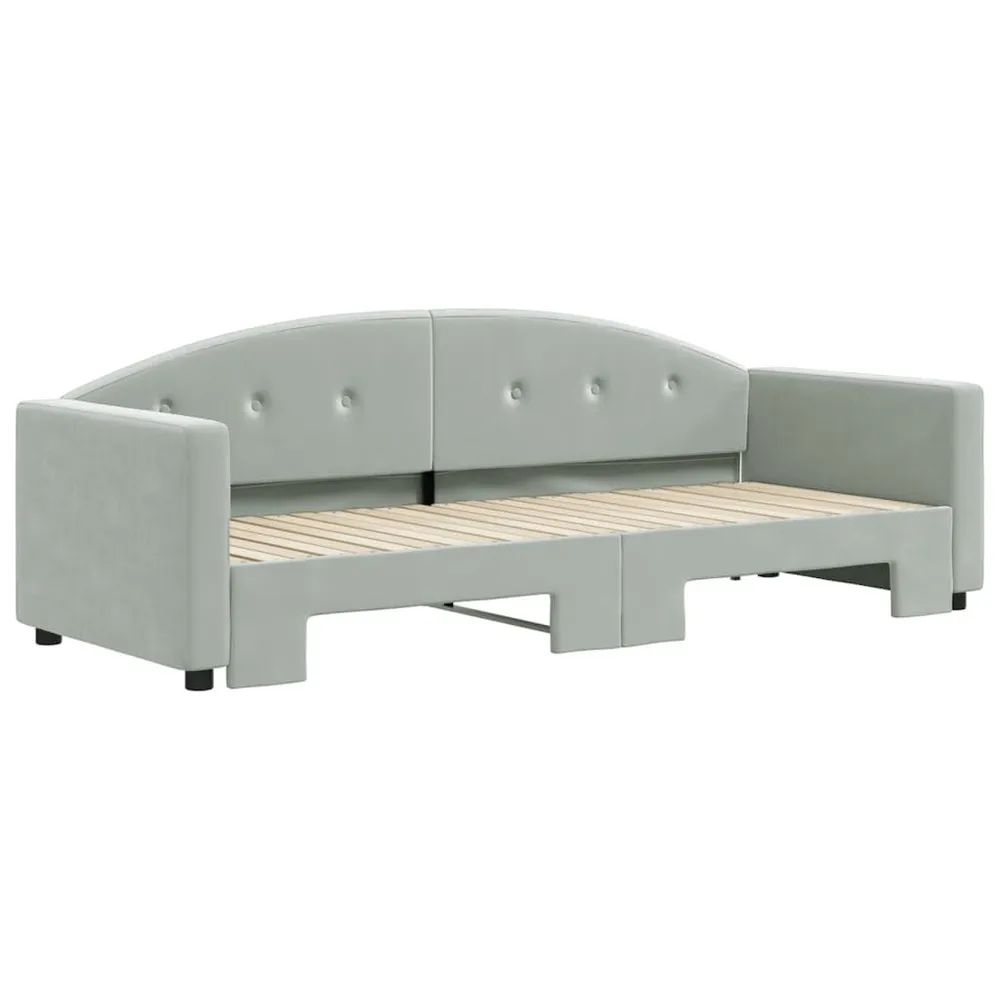 Slaapbank met onderschuifbed 80x200 cm fluweel lichtgrijs