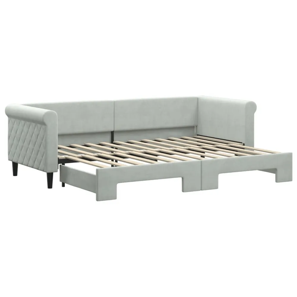 Slaapbank met onderschuifbed 80x200 cm fluweel lichtgrijs