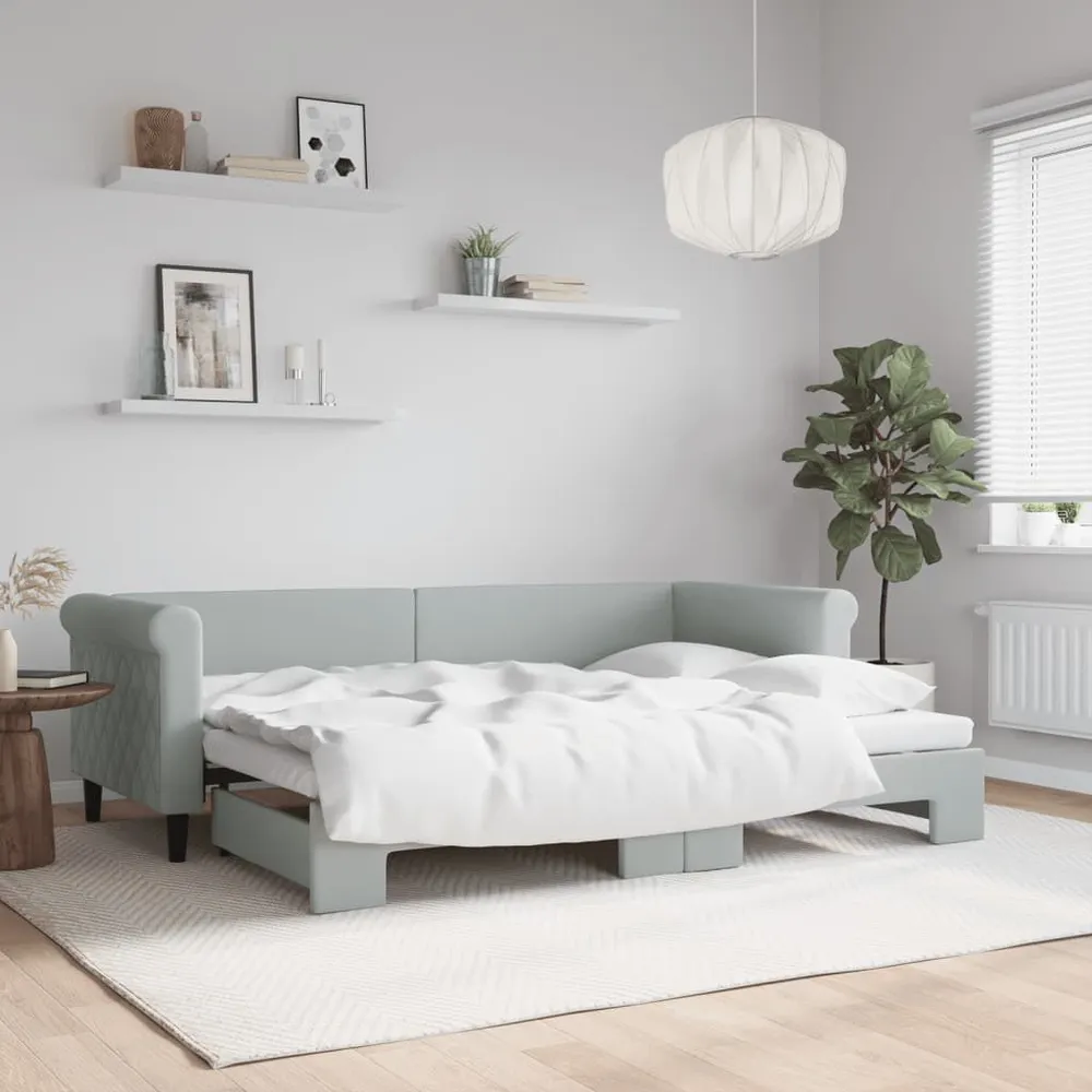 Slaapbank met onderschuifbed 80x200 cm fluweel lichtgrijs