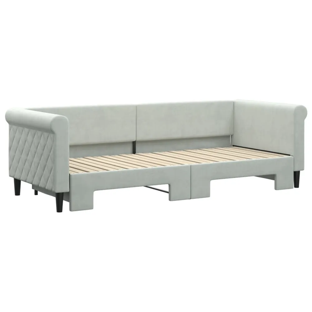 Slaapbank met onderschuifbed 80x200 cm fluweel lichtgrijs