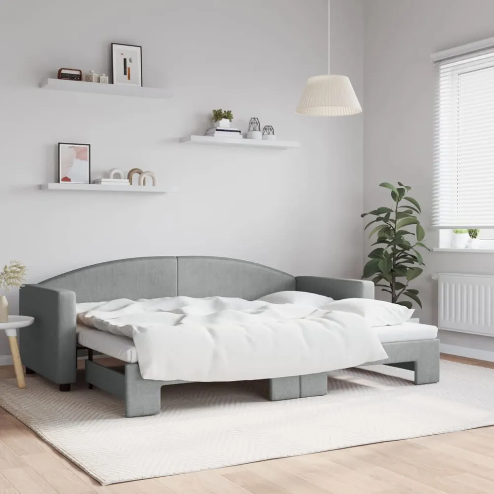 Slaapbank met onderschuifbed 80x200 cm stof lichtgrijs