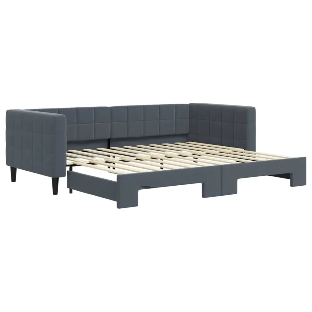 Slaapbank met onderschuifbed 90x200 cm fluweel donkergrijs