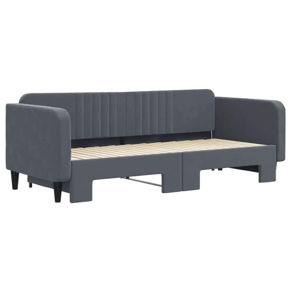 Slaapbank met onderschuifbed 90x200 cm fluweel donkergrijs