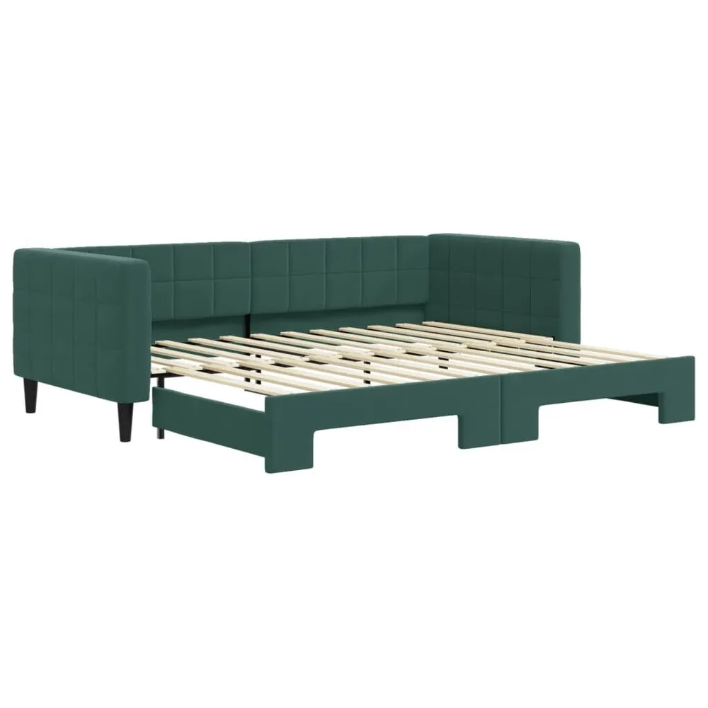 Slaapbank met onderschuifbed 90x200 cm fluweel donkergroen