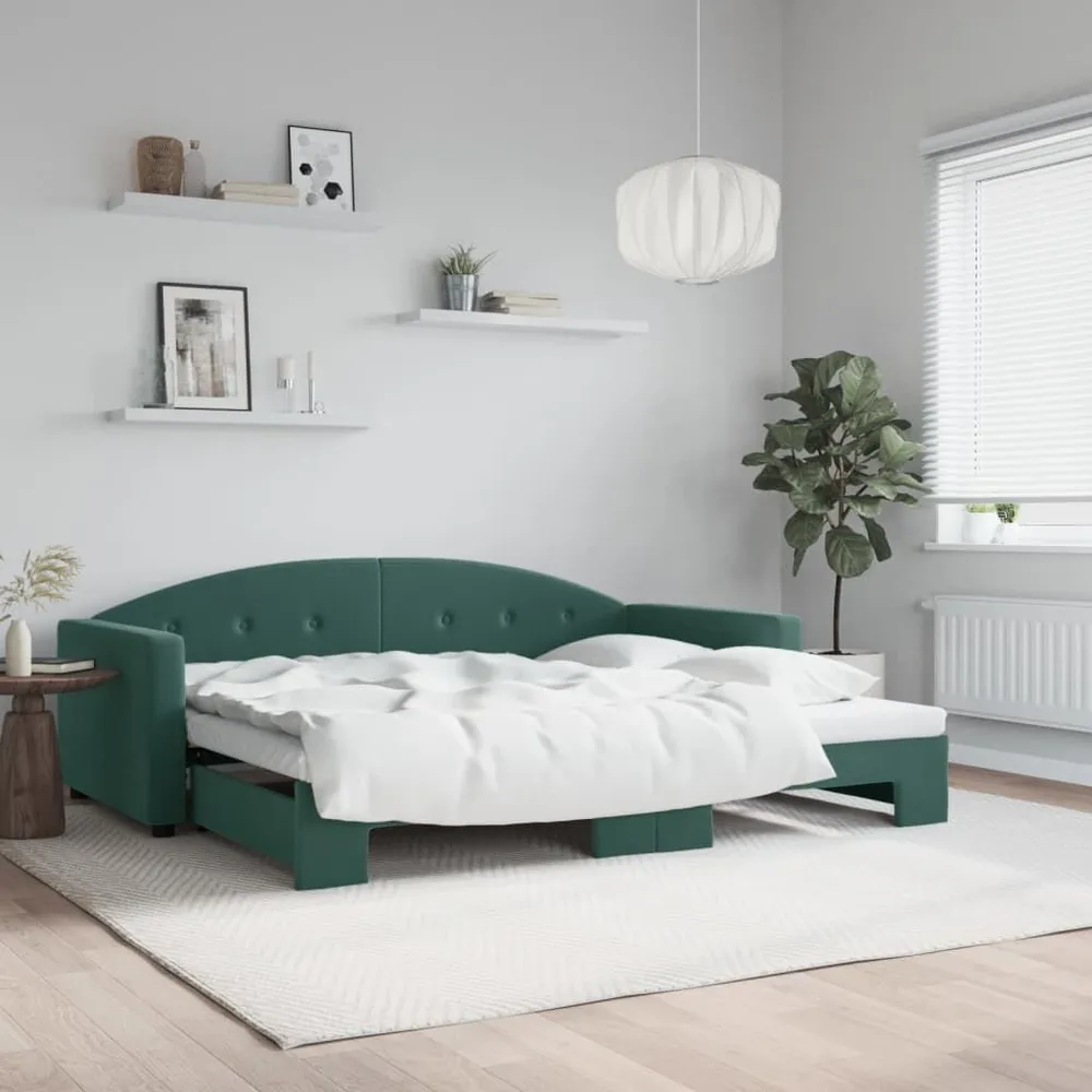 Slaapbank met onderschuifbed 90x200 cm fluweel donkergroen