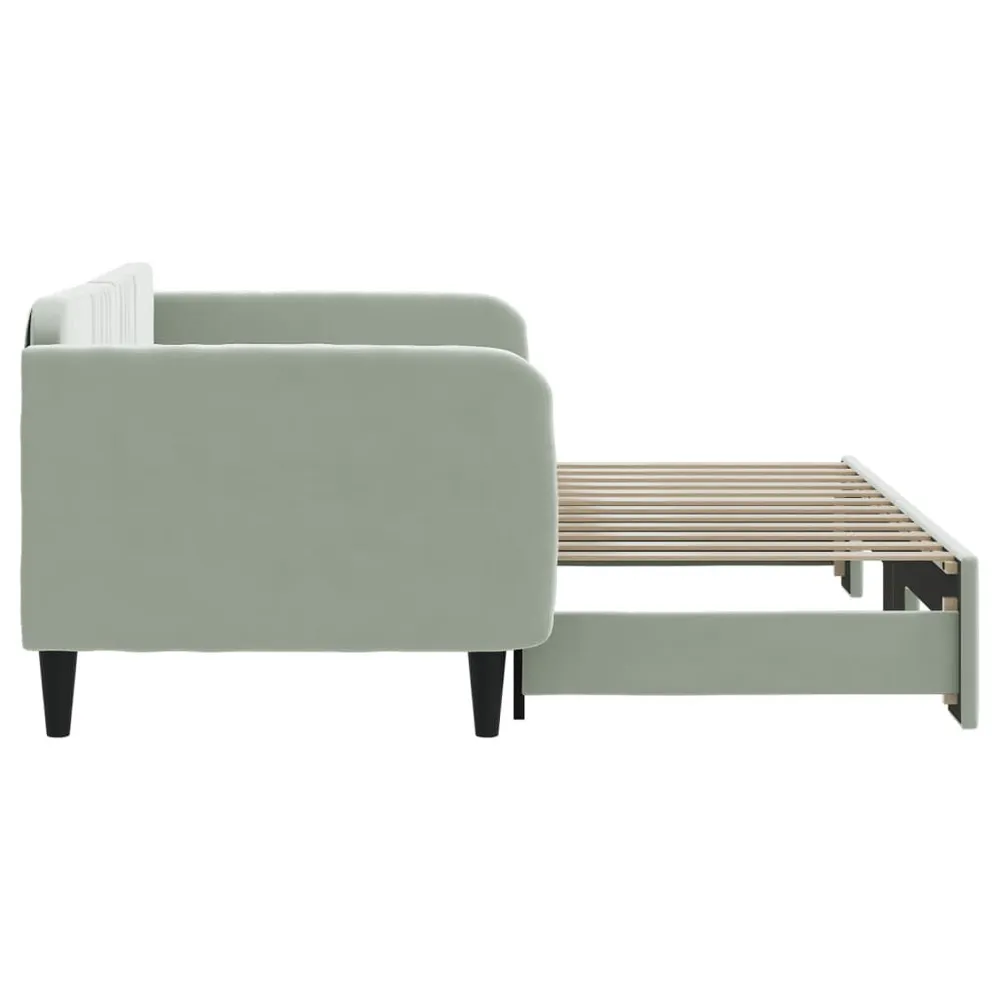 Slaapbank met onderschuifbed 90x200 cm fluweel lichtgrijs