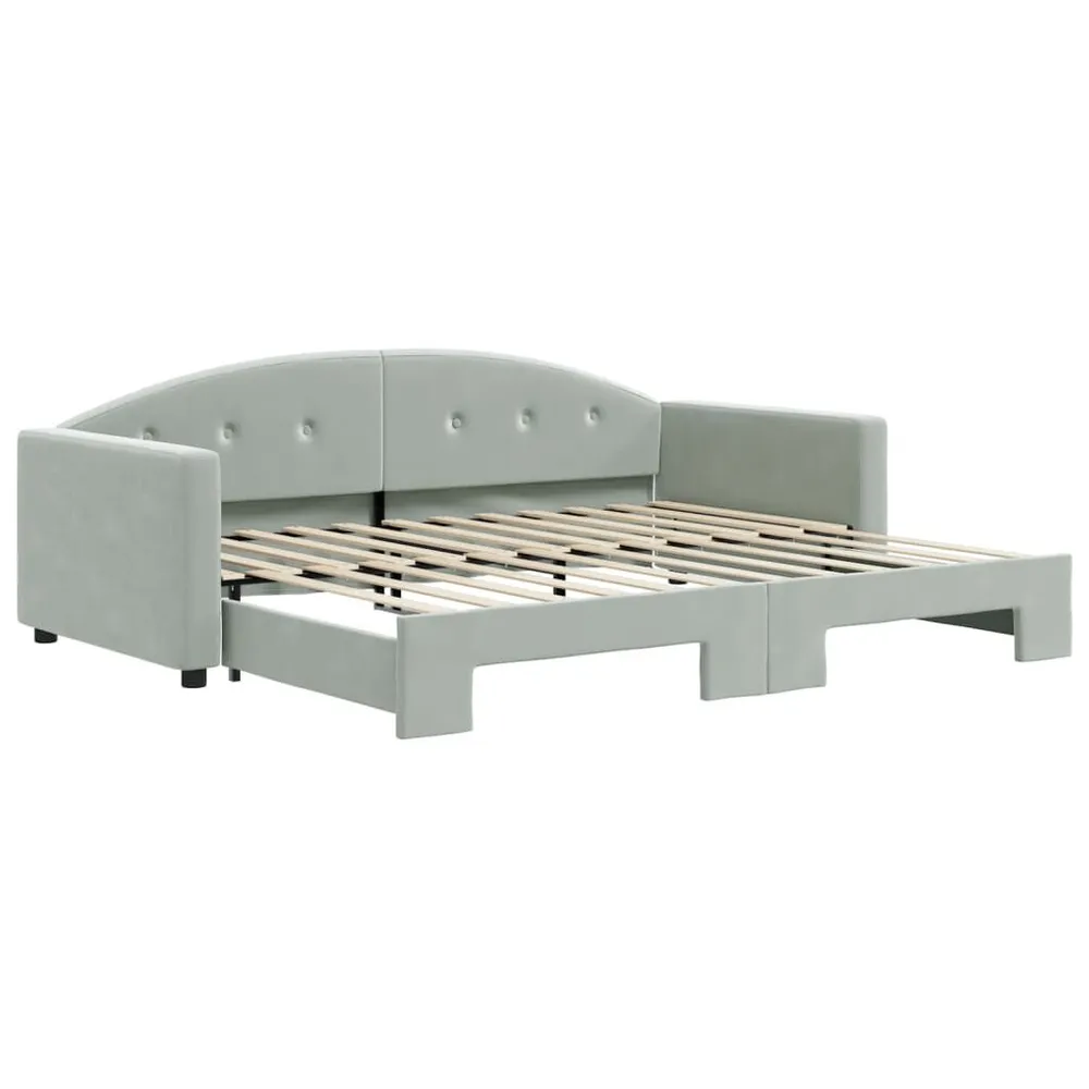 Slaapbank met onderschuifbed 90x200 cm fluweel lichtgrijs