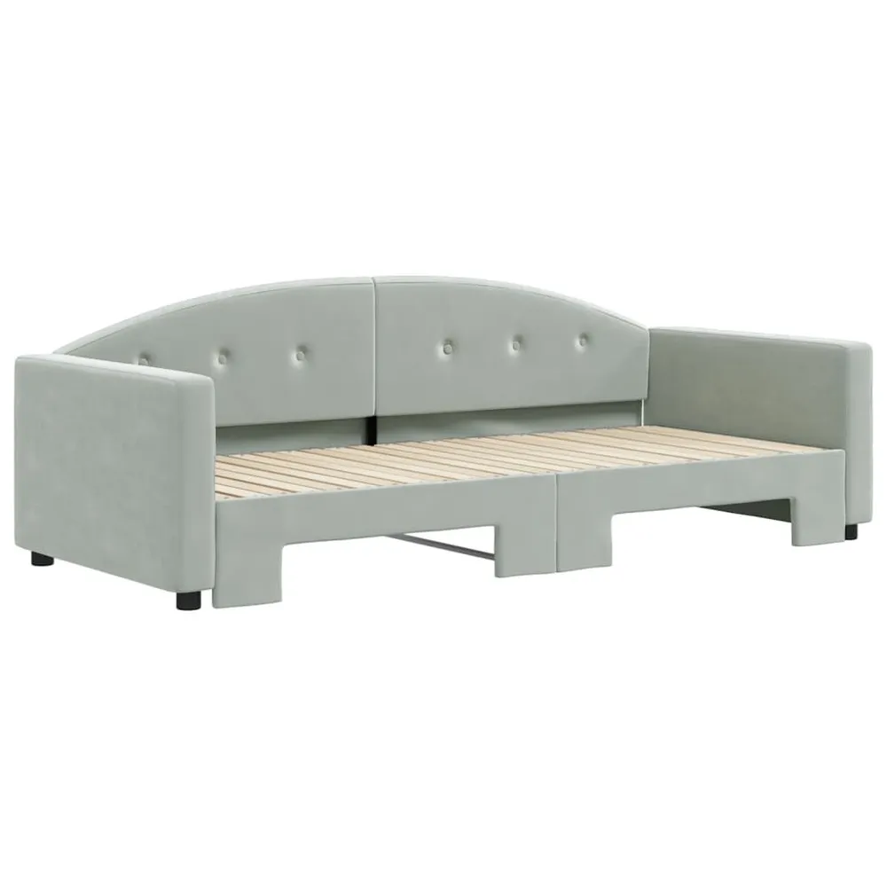 Slaapbank met onderschuifbed 90x200 cm fluweel lichtgrijs