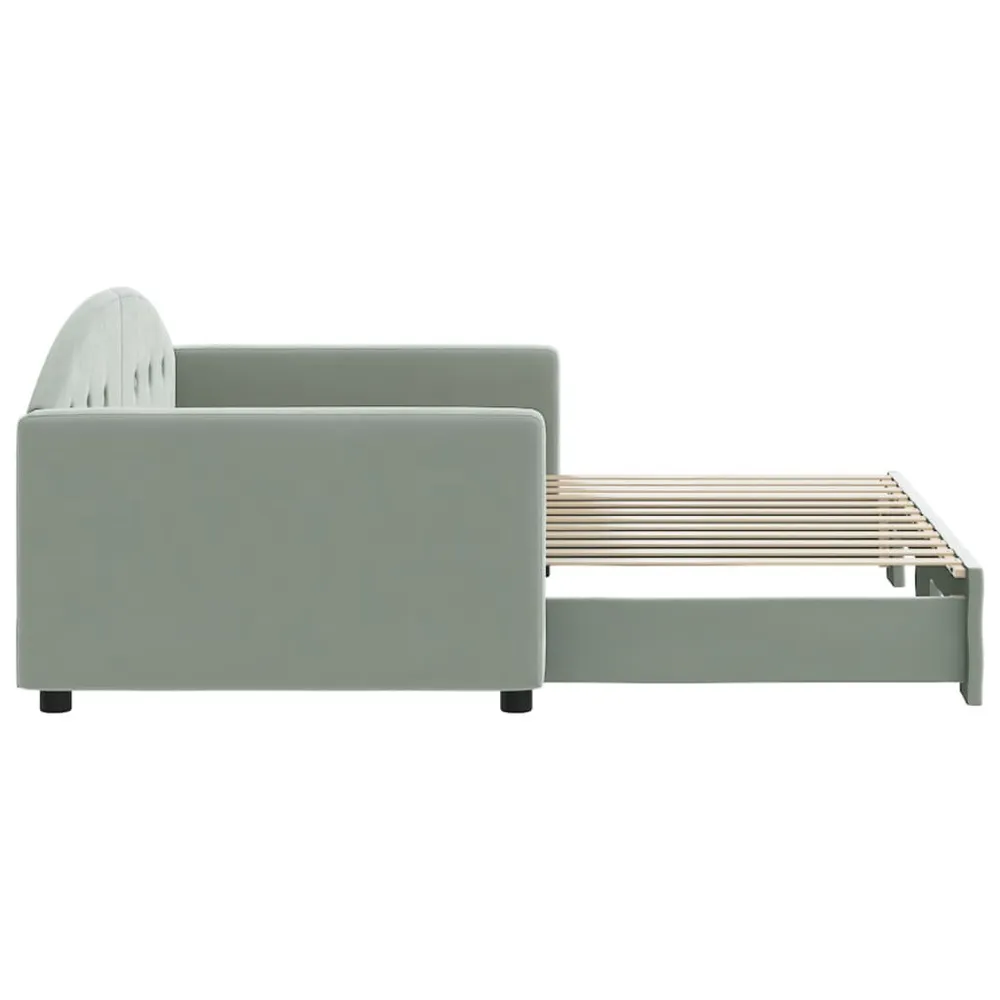 Slaapbank met onderschuifbed 90x200 cm fluweel lichtgrijs