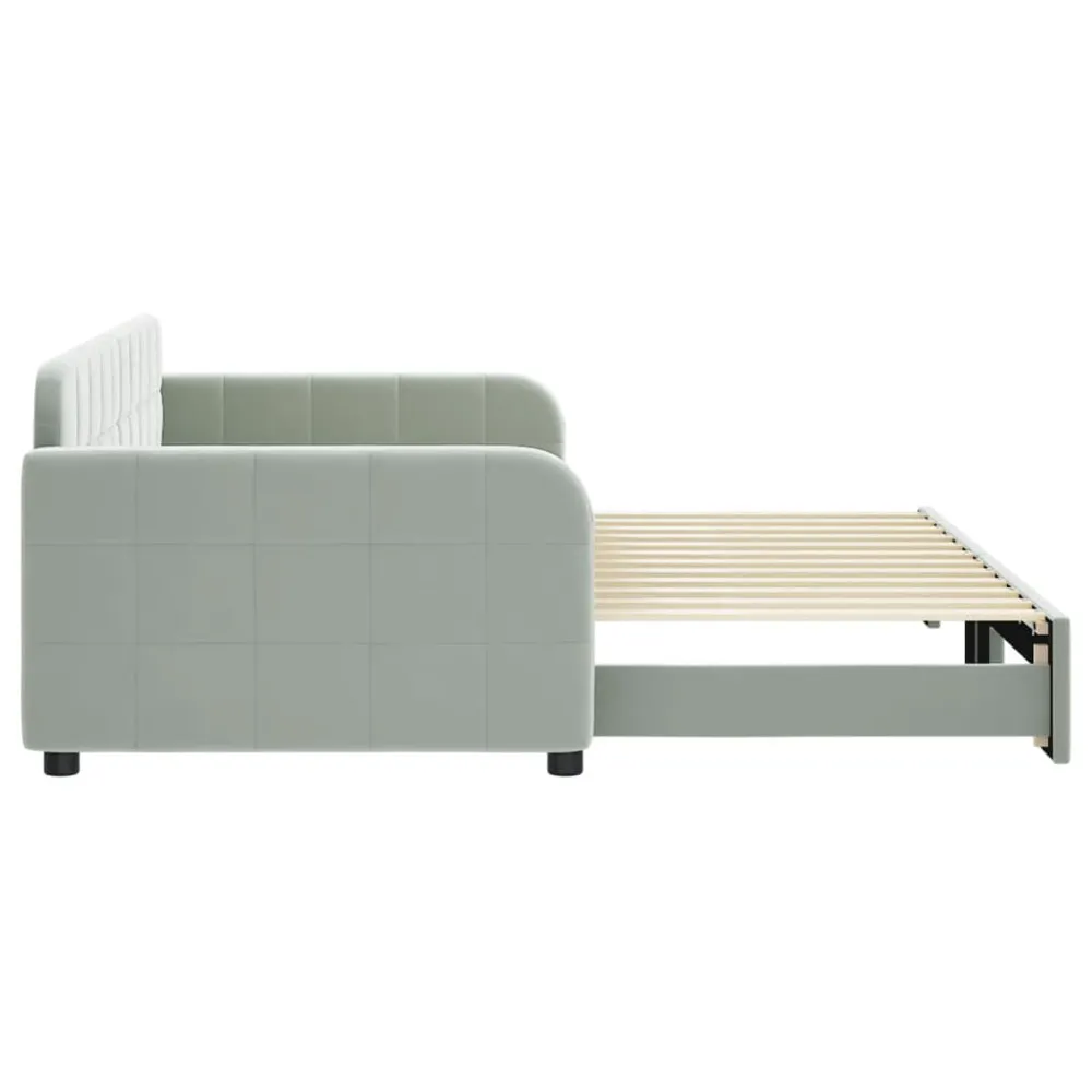 Slaapbank met onderschuifbed 90x200 cm fluweel lichtgrijs