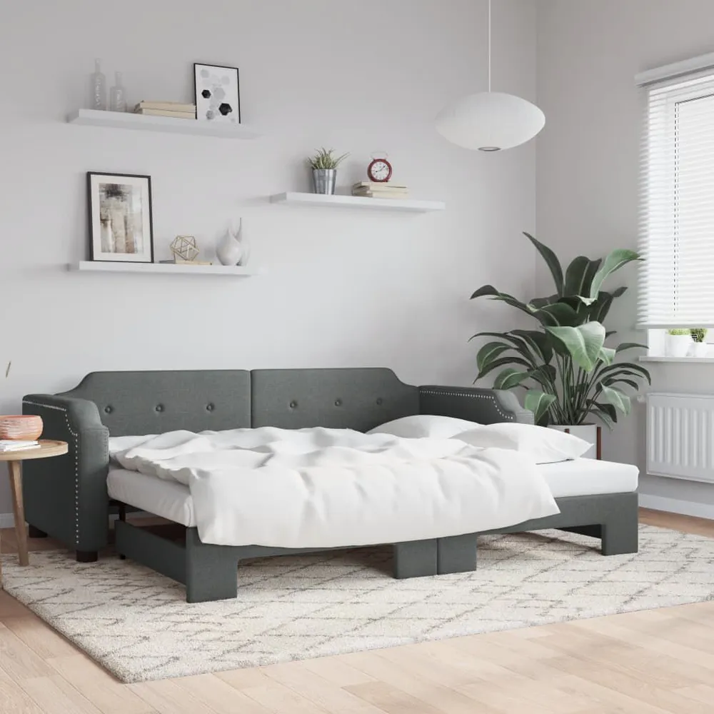 Slaapbank met onderschuifbed 90x200 cm stof donkergrijs