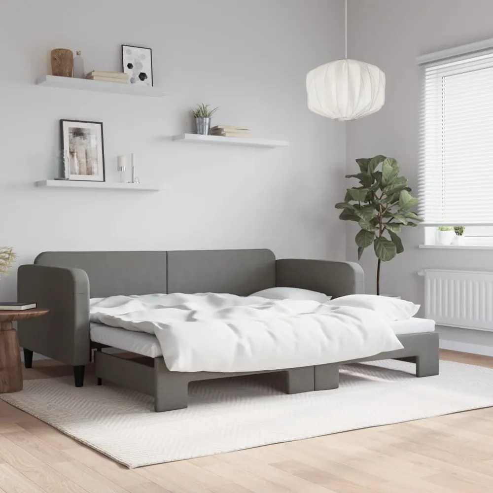 Slaapbank met onderschuifbed 90x200 cm stof donkergrijs