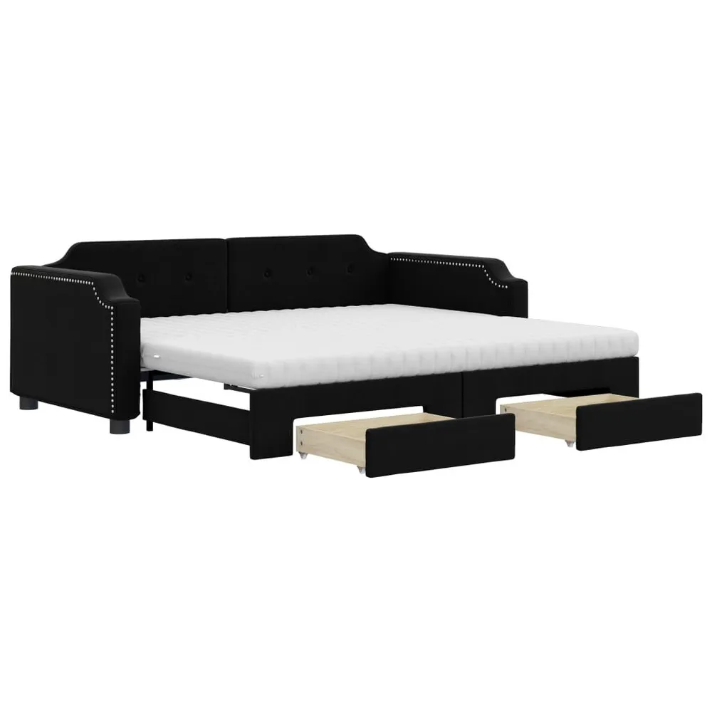 Slaapbank met onderschuifbed en lades 100x200 cm stof zwart