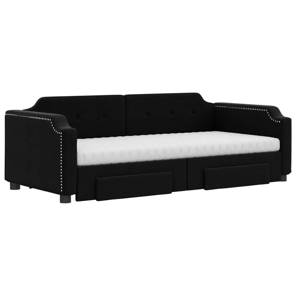 Slaapbank met onderschuifbed en lades 100x200 cm stof zwart