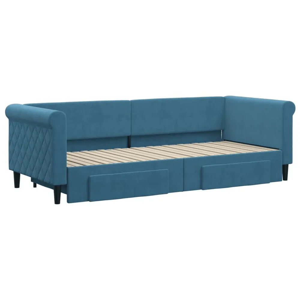 Slaapbank met onderschuifbed en lades 80x200 cm fluweel blauw 190cm Lengte