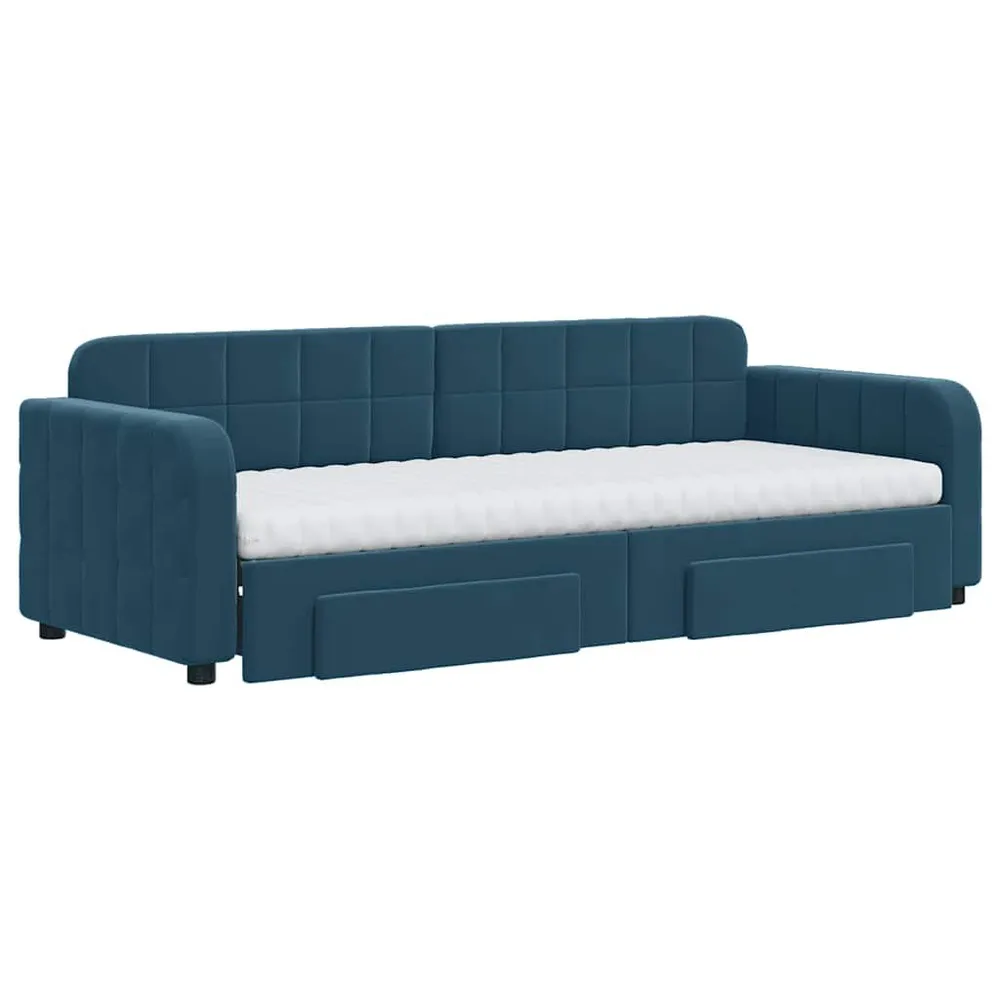 Slaapbank met onderschuifbed en lades 80x200 cm fluweel blauw 190cm Lengte