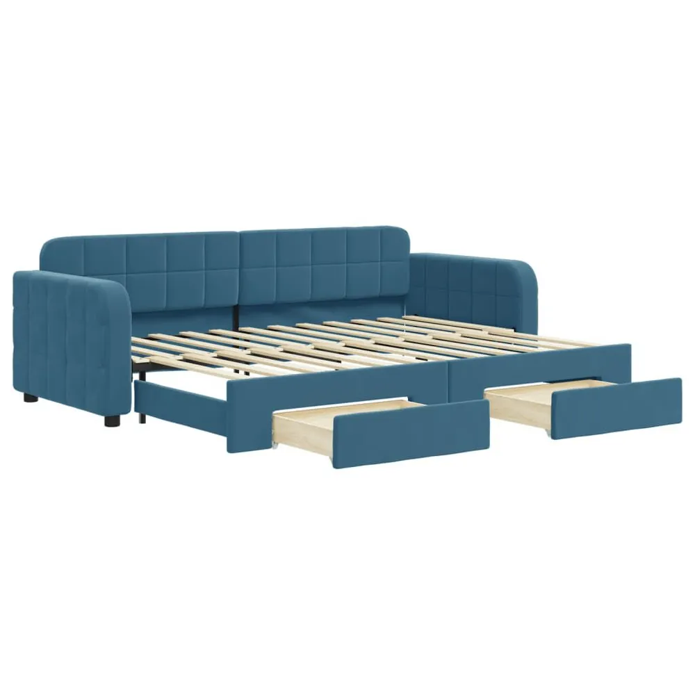 Slaapbank met onderschuifbed en lades 80x200 cm fluweel blauw met Geïntegreerde USB