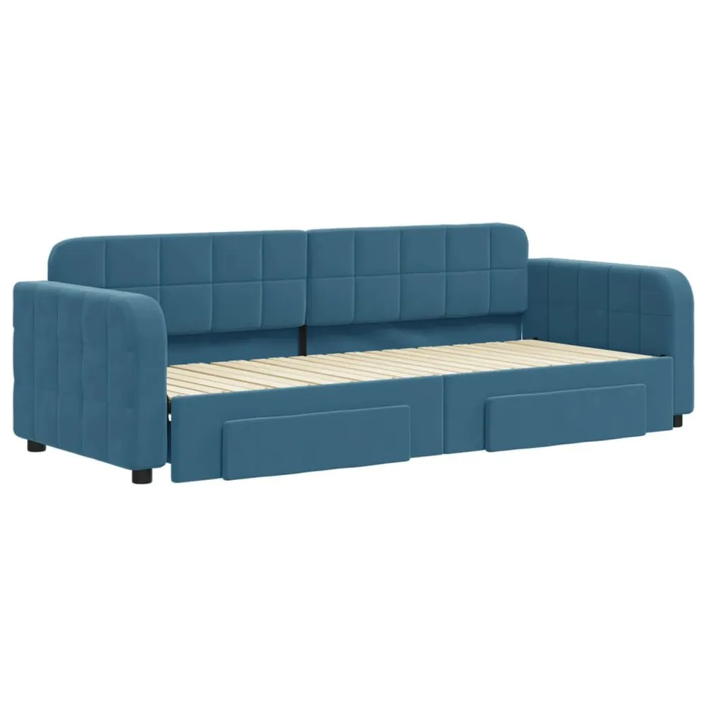 Slaapbank met onderschuifbed en lades 80x200 cm fluweel blauw met Geïntegreerde USB