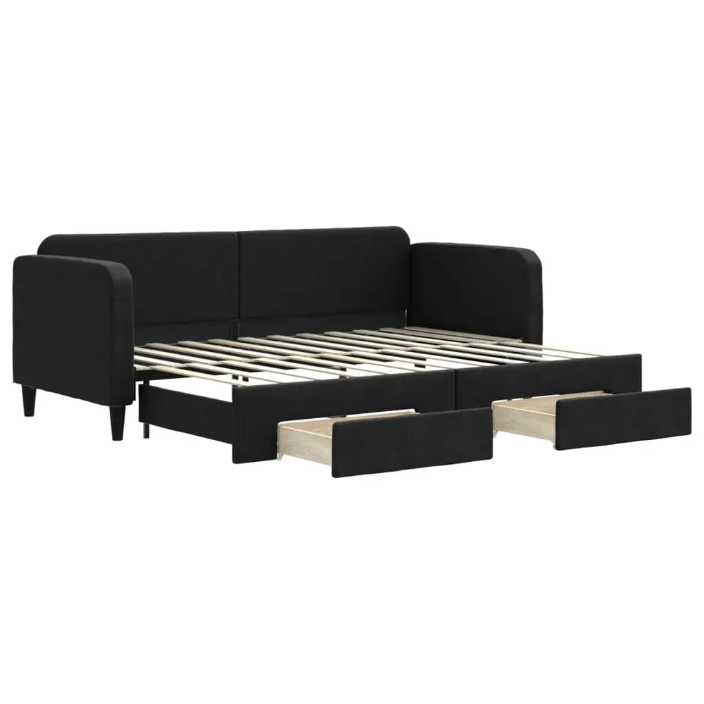 Slaapbank met onderschuifbed en lades 80x200 cm stof zwart