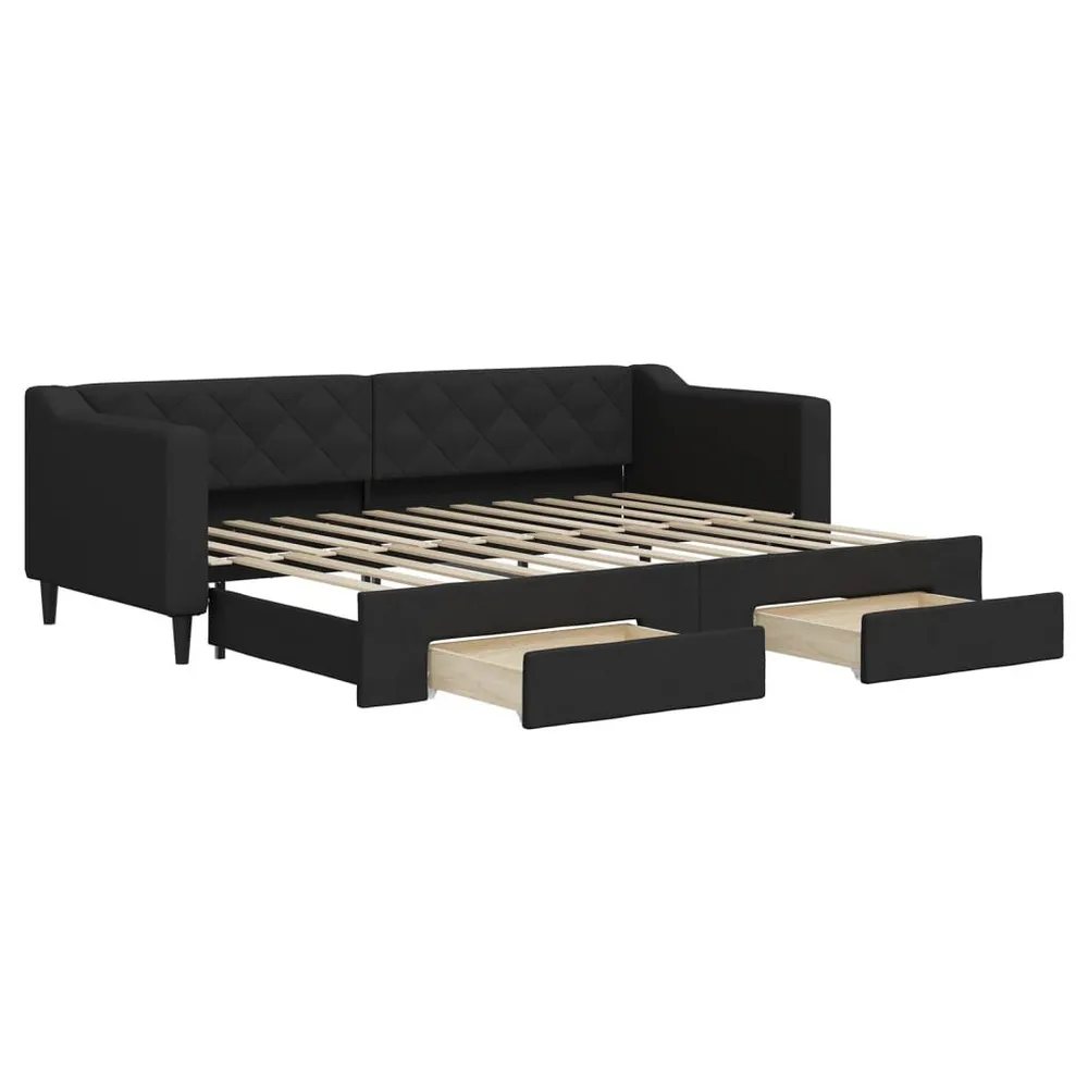 Slaapbank met onderschuifbed en lades 80x200 cm stof zwart