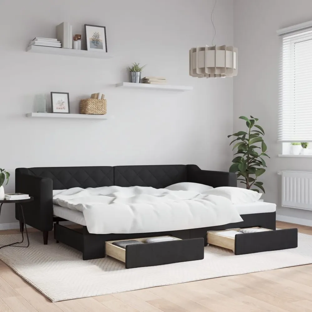 Slaapbank met onderschuifbed en lades 80x200 cm stof zwart