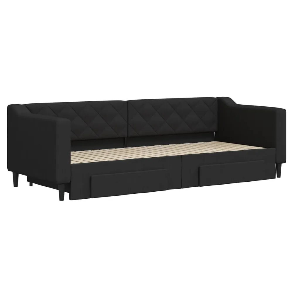 Slaapbank met onderschuifbed en lades 80x200 cm stof zwart