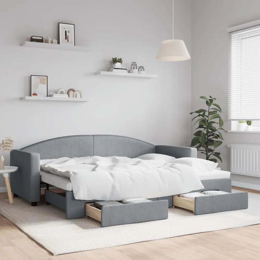 Slaapbank met onderschuifbed en lades 80x200 cm stof lichtgrijs