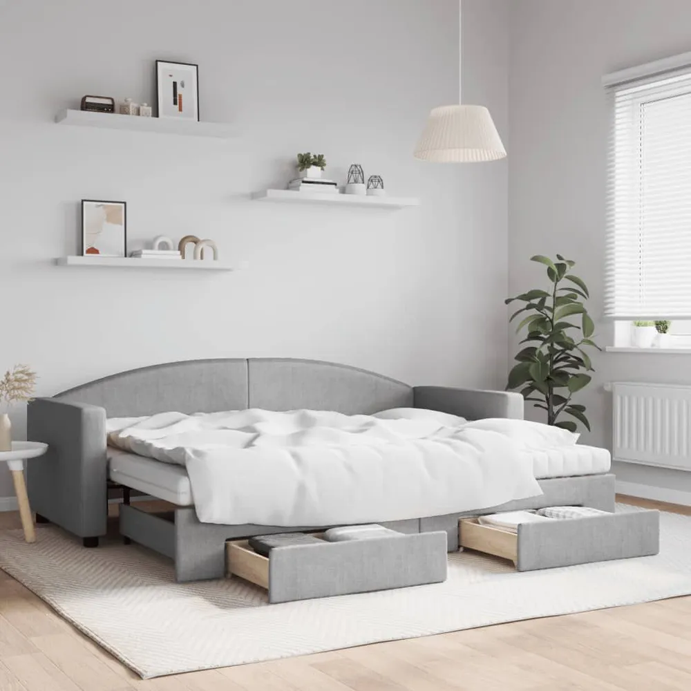 Slaapbank met onderschuifbed en lades 80x200 cm stof lichtgrijs